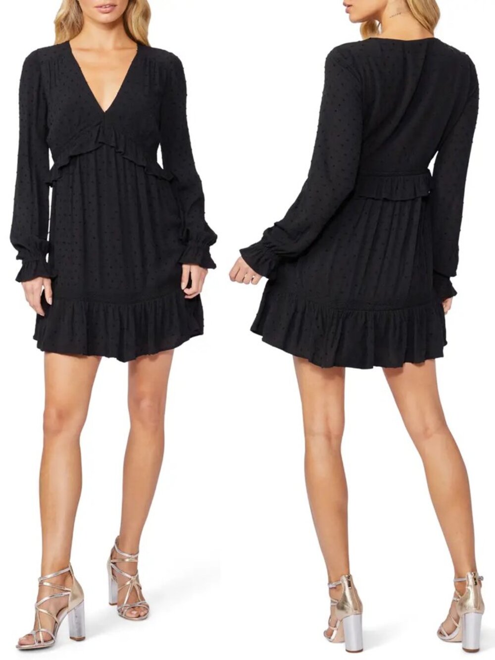 NWT New Paige Odelise Clip Dot Long Sleeve Black Dress Size L